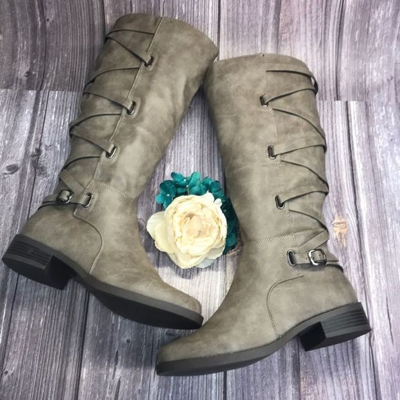Journee Carly Taupe Vegan Leather Riding Boots 8M - Picture 1 of 11